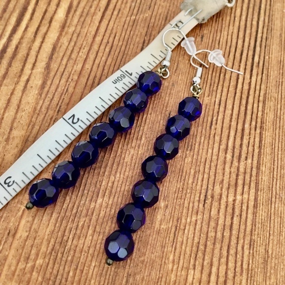 *Midnight Blue Beaded Dangle Earrings, Handmade Ladies Earrings - Picture 2 of 2